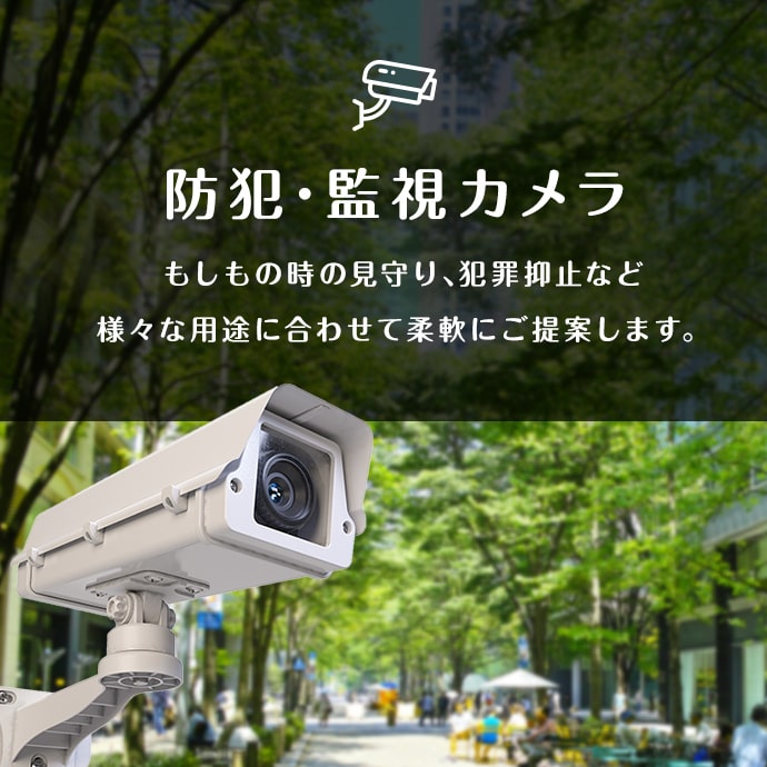 法人のお客さま向けサービス「防犯・監視カメラ」。もしもの時の見守り、犯罪抑止など様々な用途に合わせて柔軟にご提案します。